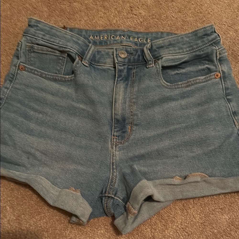 American Eagle Outfitters Blue Jean Shorts High-Waisted Cuffed stretch